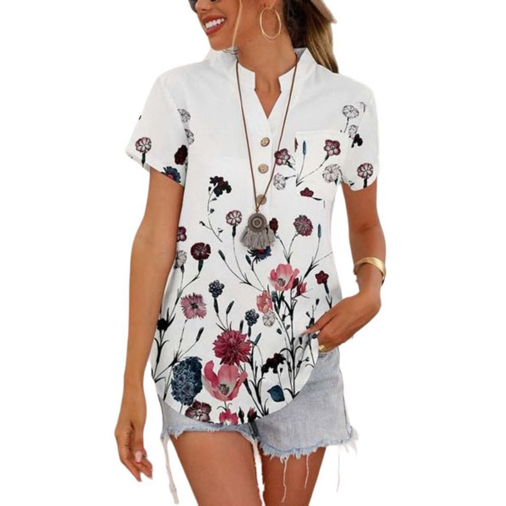 NXH White & Pink Floral Button-Front Top Size XXL